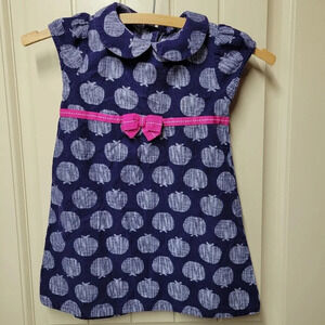 🌴3/$15🌴 Gymboree Girls Size 4T Dress Navy Blue Apples Pink Ribbon Waist